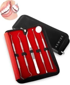 Newide Professionele Tandarts Set Met Luxe Etui – Tandsteen Verwijderaar – RVS Tandarts Setje – Tandenstokers – Tandartshaakje – Tand Verzorging Gereedschap Set – Tandplak Verwijderaar