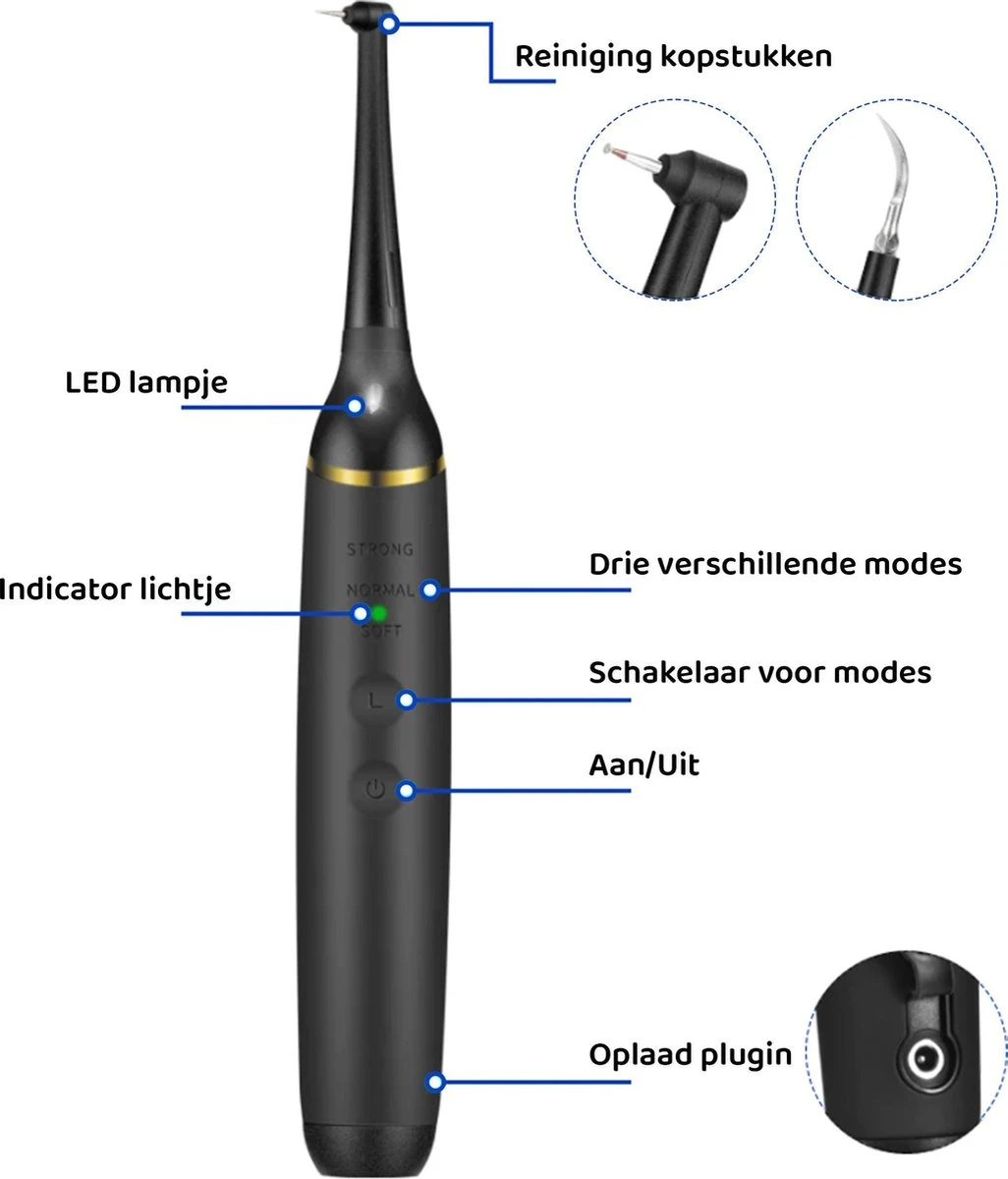 ExCorn Elektrische Tandsteen Verwijderaar - Inclusief 6-delig Tandartsset - 3 Standen - Elektrisch Tandplak Verwijderen - Tanden Polijsten 2 ExCorn Elektrische Tandsteen Verwijderaar - Inclusief 6-delig Tandartsset - 3 Standen - Elektrisch Tandplak Verwijderen - Tanden Polijsten - Afbeelding 2