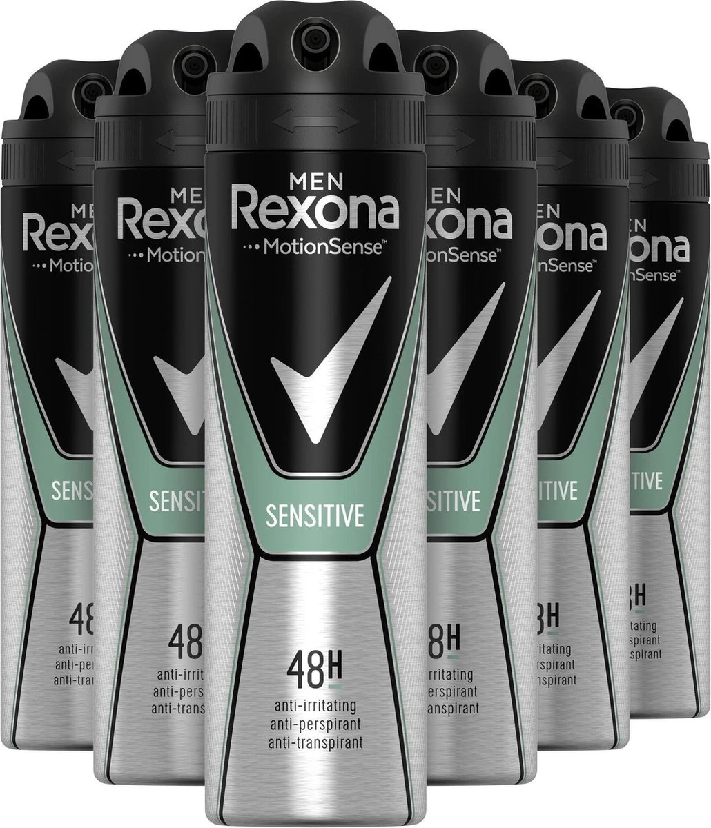 Rexona Men Sensitive Anti-transpirant Spray - 6 X 150 Ml - Voordeelverpakking 2 Rexona Men Sensitive Anti-transpirant Spray - 6 X 150 Ml - Voordeelverpakking - Afbeelding 2
