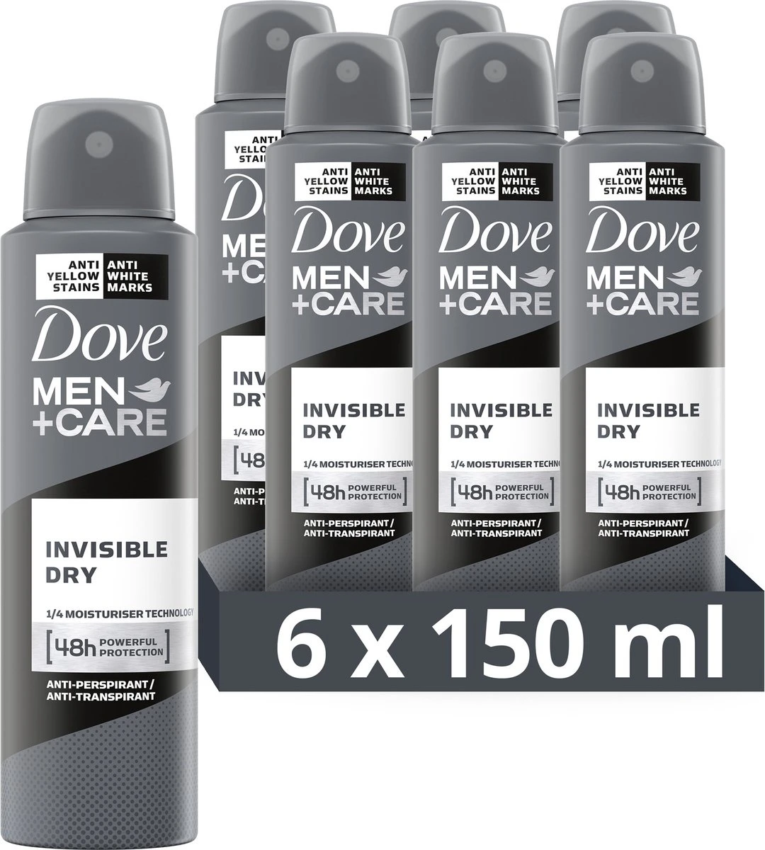 Dove Men+Care Invisible Dry Anti-transpirant Deodorant Spray - 6 X 150 Ml - Voordeelverpakking 1 Dove Men+Care Invisible Dry Anti-transpirant Deodorant Spray - 6 X 150 Ml - Voordeelverpakking