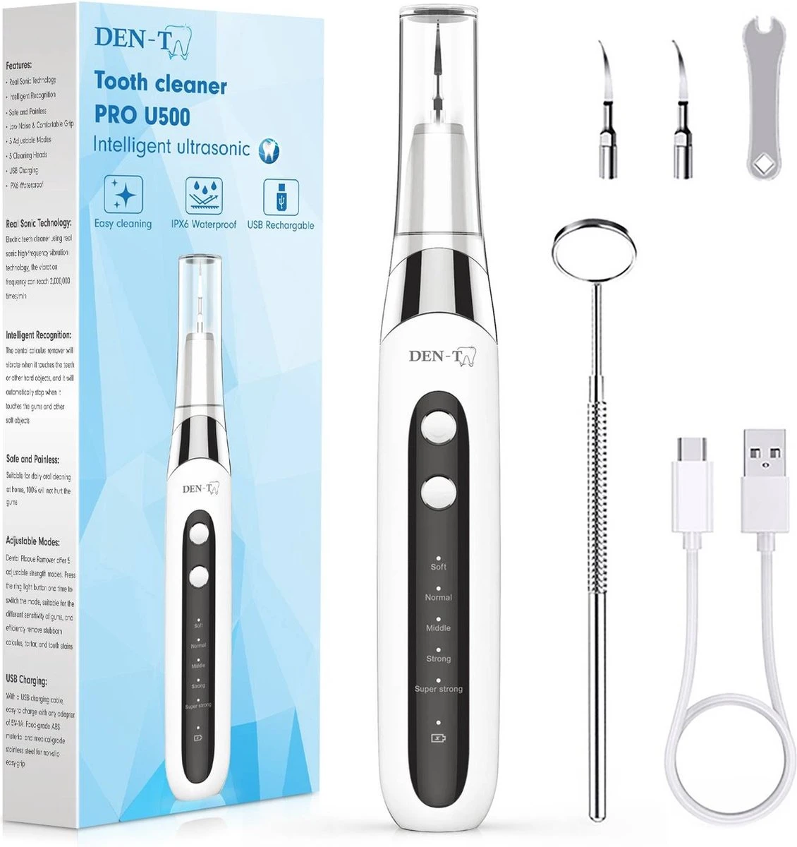 DEN-T® PRO U500 - Elektrische Sonische Tandsteen Verwijderaar - Wit 1 DEN-T® PRO U500 - Elektrische Sonische Tandsteen Verwijderaar - Wit