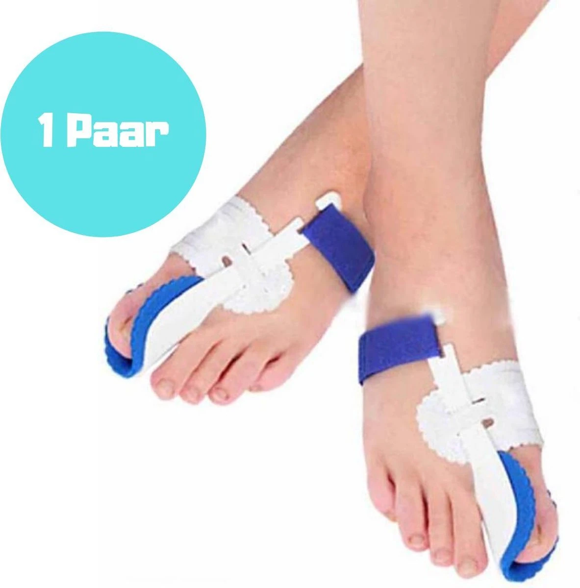 Hallux Valgus Statische Nachtspalk - Rechts + Links - Foot Pijnbestrijding - Teen Separator - Duim Corrector - Blauw / Wit 1 Hallux Valgus Statische Nachtspalk - Rechts + Links - Foot Pijnbestrijding - Teen Separator - Duim Corrector - Blauw / Wit