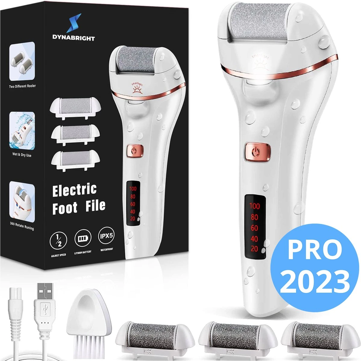 DynaBright Elektrische Eelt Verwijderaar - LED Verlichting - Voetvijl - Inclusief 3 Rollers - Oplaadbaar 1 DynaBright Elektrische Eelt Verwijderaar - LED Verlichting - Voetvijl - Inclusief 3 Rollers - Oplaadbaar