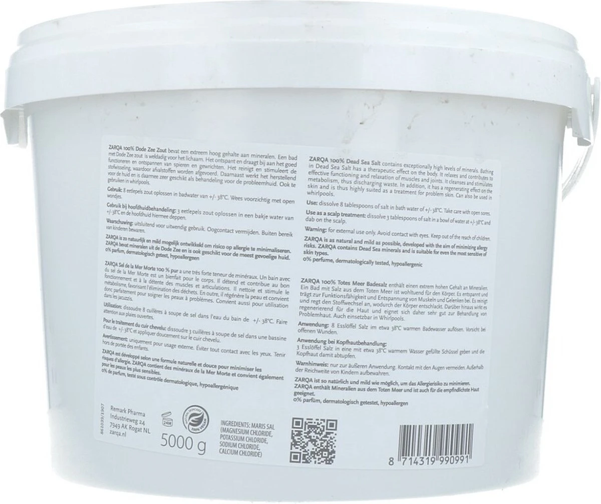Zarqa Dode Zeezout Emmer Therapeutisch - Badzout - 5 Kg 4 Zarqa Dode Zeezout Emmer Therapeutisch - Badzout - 5 Kg - Afbeelding 4