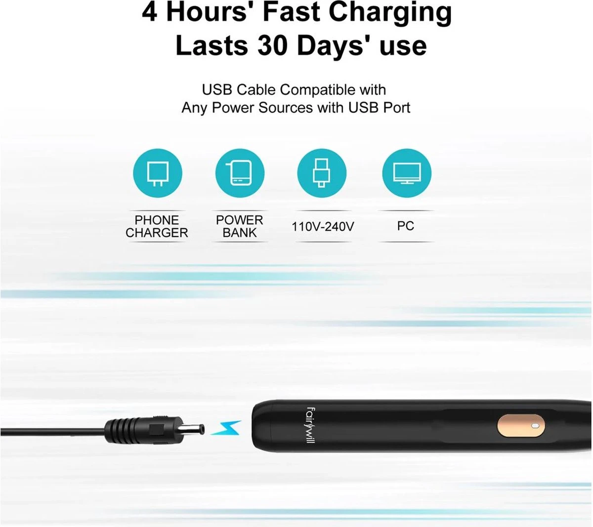 Fairywill D1 Elektrische Tandenborstel Set Met 2x Borstelopzetstuk 7 Fairywill D1 Elektrische Tandenborstel Set Met 2x Borstelopzetstuk - Afbeelding 7