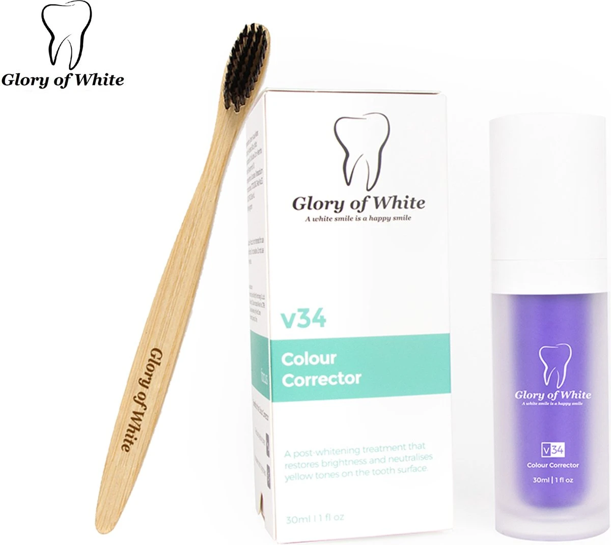 Glory Of White V34 Serum - Kleurcorrector - Witte Tanden - Tandpasta - Tanden Reinigen - Teeth Whitening - 30ML 1 Glory Of White V34 Serum - Kleurcorrector - Witte Tanden - Tandpasta - Tanden Reinigen - Teeth Whitening - 30ML