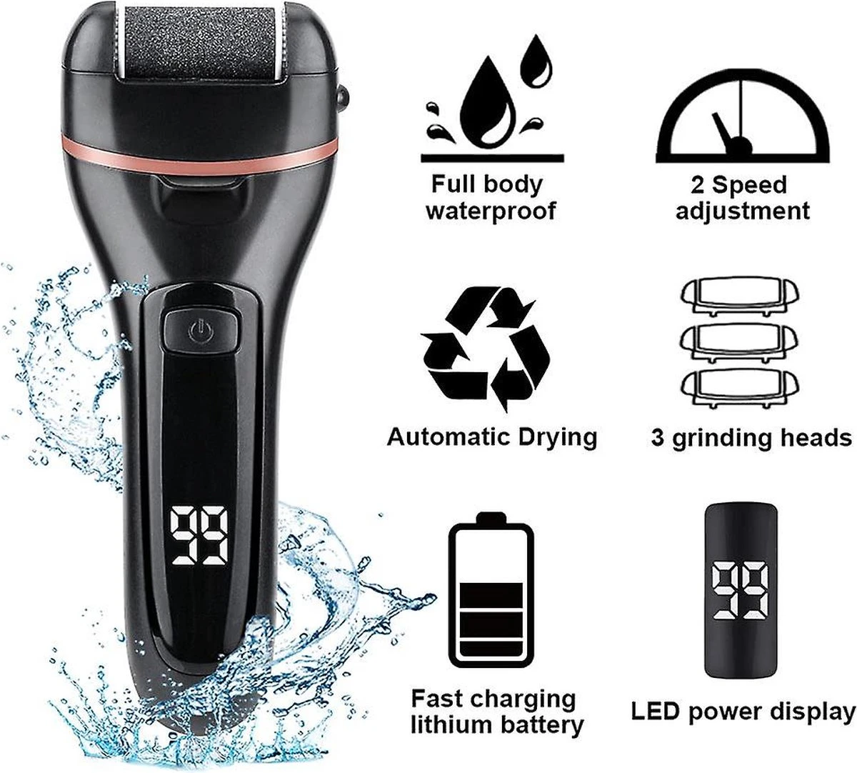 FAO 13in1 Eelt Verwijderaar - Incl. Pedicure Set - Professionele Voetvijl - Waterdichte Voetrasp - Eeltschaaf Oplaadbaar - Elektrische Eeltrasp - Zwart 2 FAO 13in1 Eelt Verwijderaar - Incl. Pedicure Set - Professionele Voetvijl - Waterdichte Voetrasp - Eeltschaaf Oplaadbaar - Elektrische Eeltrasp - Zwart - Afbeelding 2