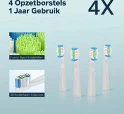 Bintoi® ISonic Pro Series D700 - Elektrische Tandenborstel - Ultra Whitening - 1 Handvat En 4 Opzetborstels - Oplaadbaar - Veilig Voor Douche - Gratis Reisetui - Wit -Verzorgingsproducten 1200x1108 4