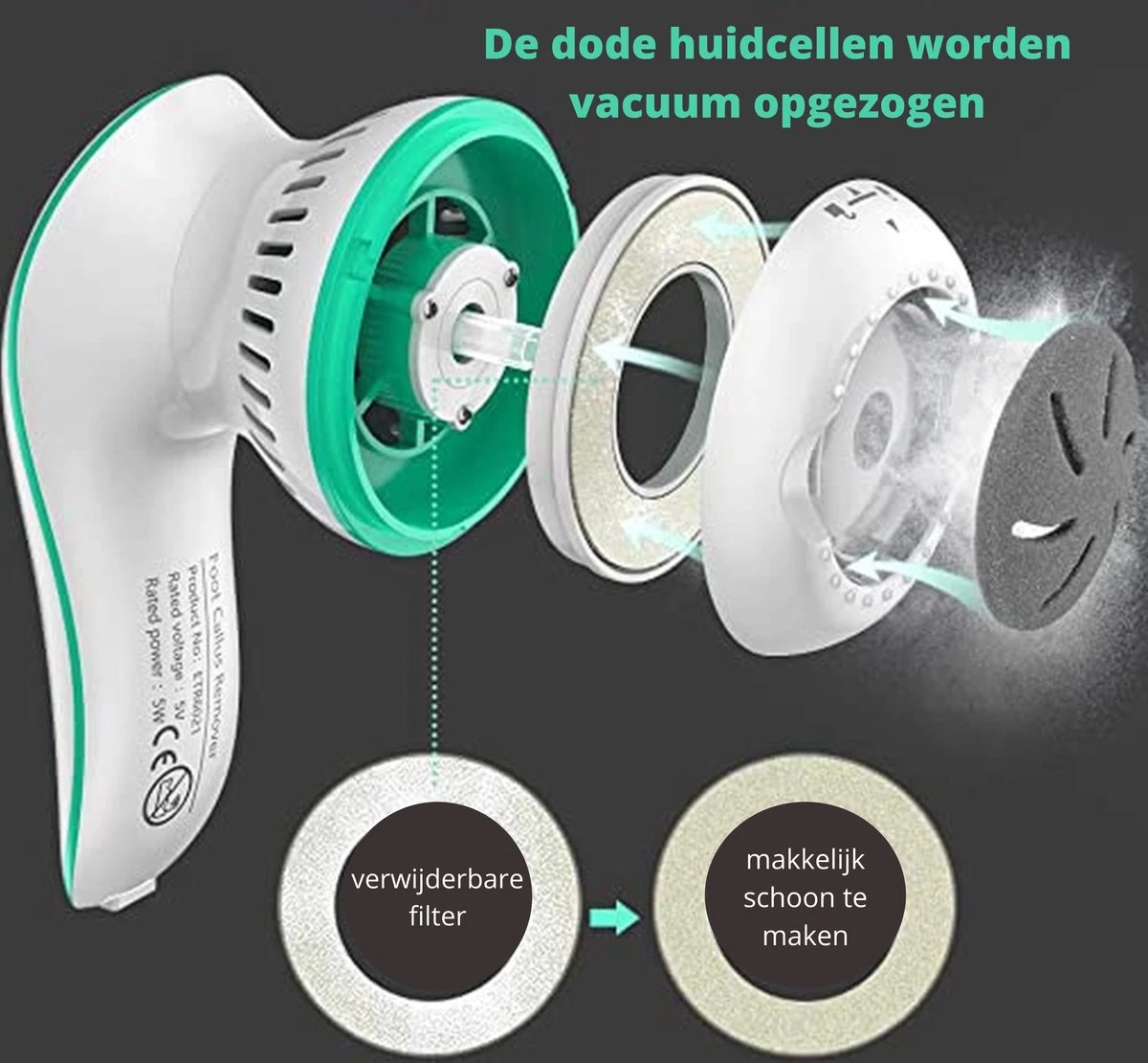 Forgoods Elektrische Eelt Verwijderaar Met Stofzuigsysteem - Eeltverwijderaar - USB Oplaadbaar - Krachtigste Motor Op De Markt - IPX7 Waterbestendig - Voetvijl - Inclusief Adapter - Extra 2 Sets Vijlschijven - Model 2023 5 Forgoods Elektrische Eelt Verwijderaar Met Stofzuigsysteem - Eeltverwijderaar - USB Oplaadbaar - Krachtigste Motor Op De Markt - IPX7 Waterbestendig - Voetvijl - Inclusief Adapter - Extra 2 Sets Vijlschijven - Model 2023 - Afbeelding 5