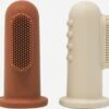 Mushie Finger Toothbrush Clay/Sand - Vingertandenborstel Baby - 2 Stuks Per Verpakking - Tandenborstel Siliconen