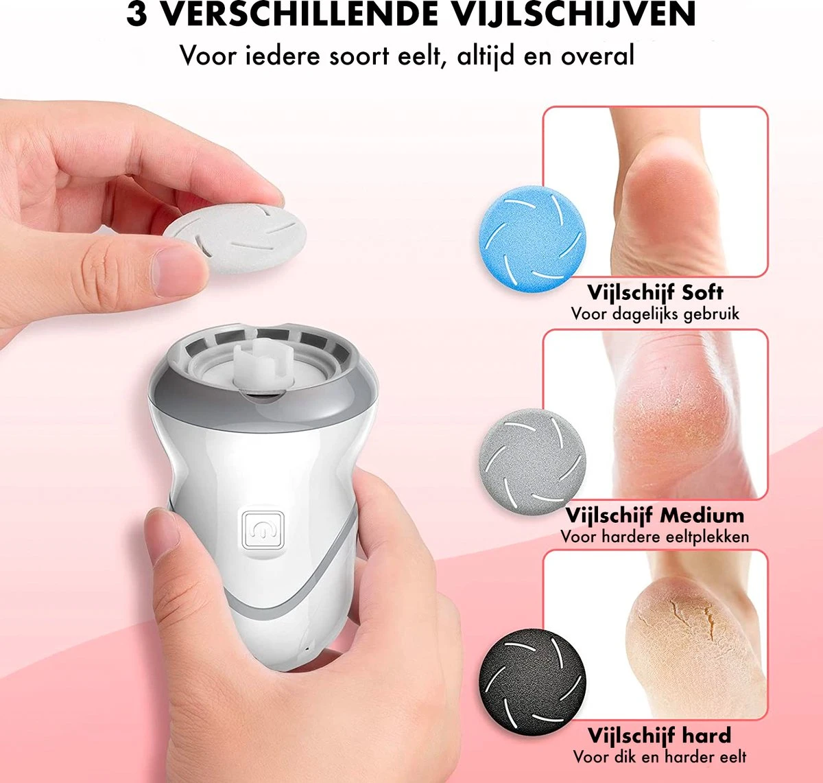 DynaBright Elektrische Eeltverwijderaar Met Stofzuigsysteem - Inc. 3 Vlijlschijven - 2 Standen - Voetvijl - Eeltvijl - Eelt Verwijderaar -USB Oplaadbaar - Geïntegreerde Zuigfunctie 3 DynaBright Elektrische Eeltverwijderaar Met Stofzuigsysteem - Inc. 3 Vlijlschijven - 2 Standen - Voetvijl - Eeltvijl - Eelt Verwijderaar -USB Oplaadbaar - Geïntegreerde Zuigfunctie - Afbeelding 3