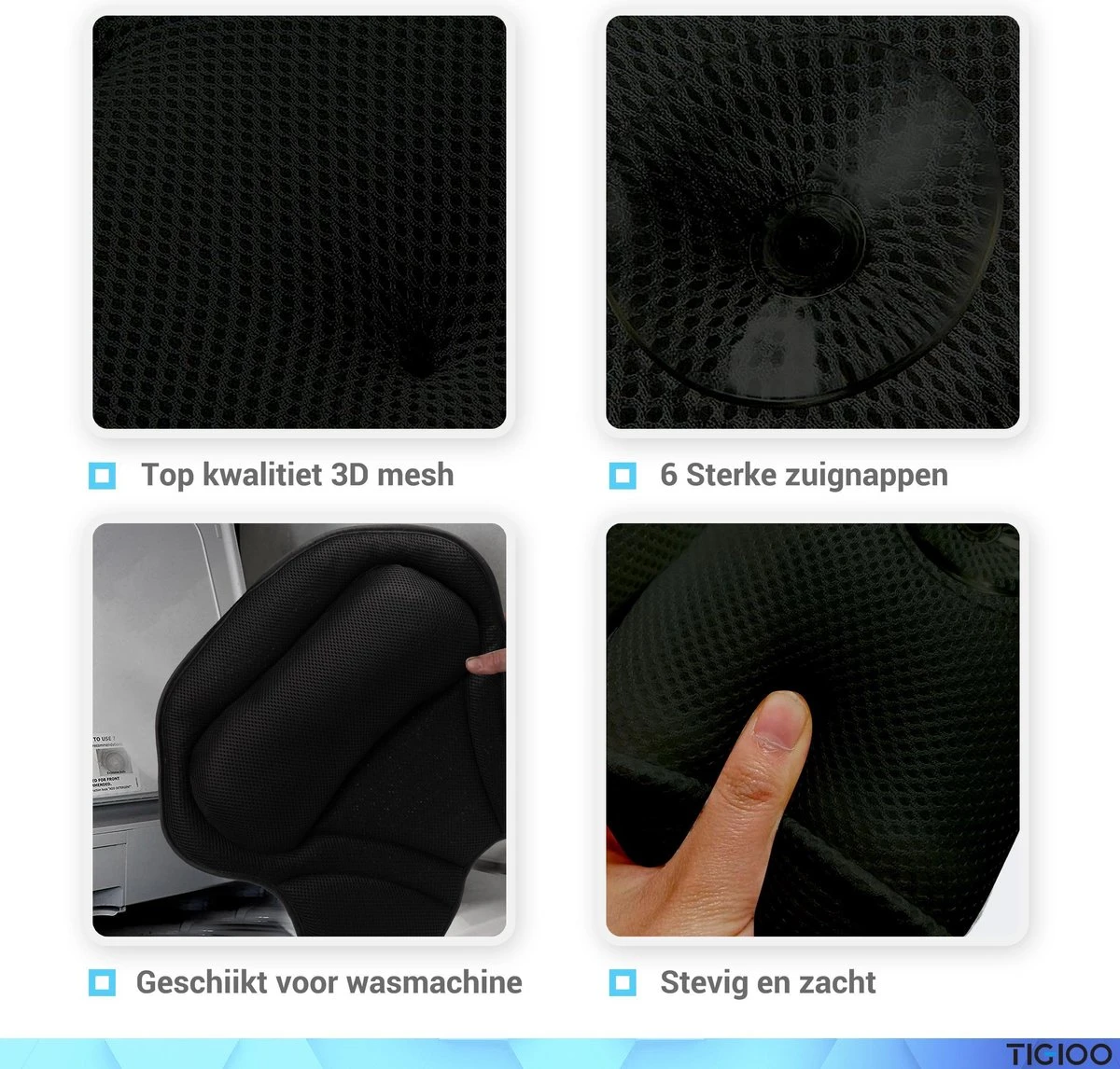 TIGIOO Luxe Home Spa Badkussen Small - Zwart Kussen Voor In Bad - Met 6 Zuignappen - Extra Comfort 4 TIGIOO Luxe Home Spa Badkussen Small - Zwart Kussen Voor In Bad - Met 6 Zuignappen - Extra Comfort - Afbeelding 4