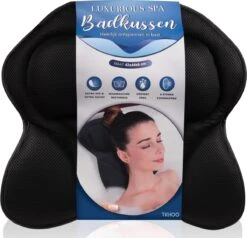 Verzorgingsproducten 6 TIGIOO Luxe Home Spa Badkussen Small - Zwart Kussen Voor In Bad - Met 6 Zuignappen - Extra Comfort
