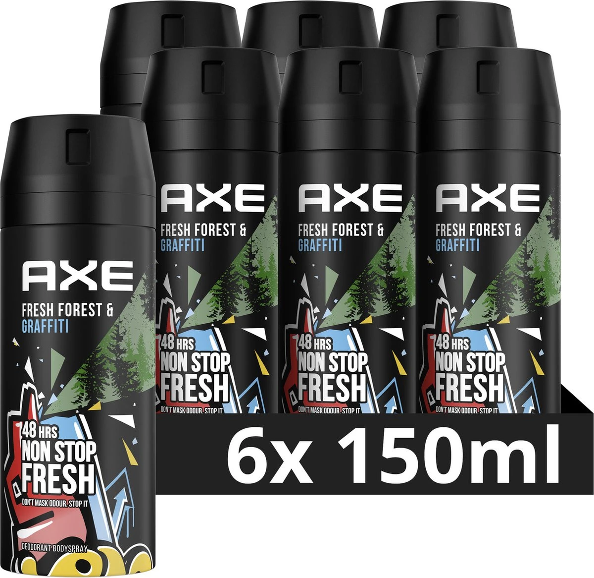 Axe Fresh Forest & Graffiti Bodyspray Deodorant - 6 X 150 Ml - Voordeelverpakking 1 Axe Fresh Forest & Graffiti Bodyspray Deodorant - 6 X 150 Ml - Voordeelverpakking