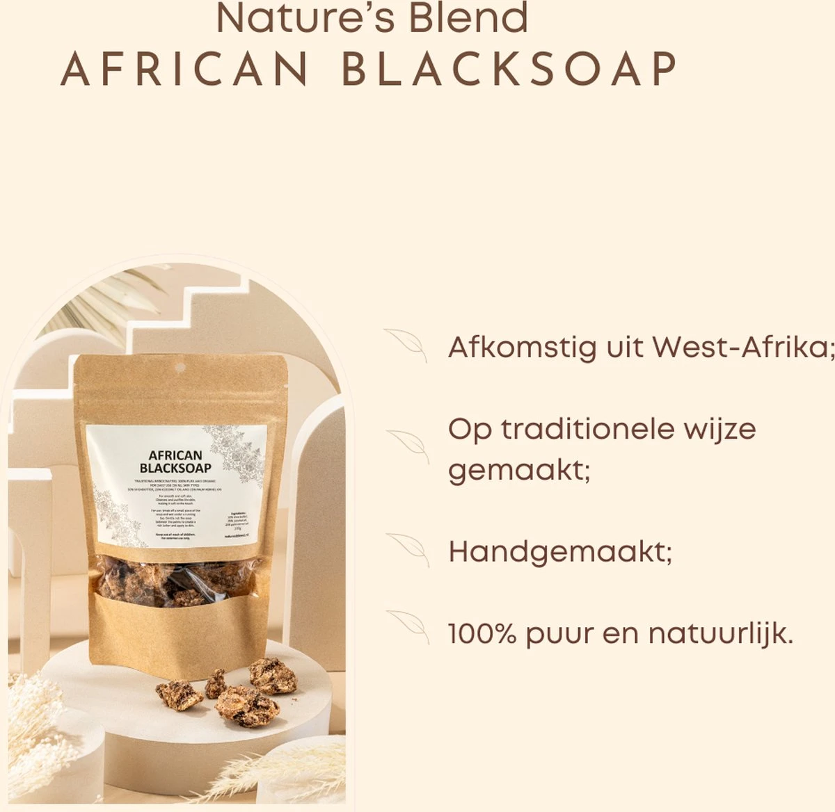 Nature's Blend African Black Soap - Zeep Puur - Biologisch - 100 Gram 3 Nature's Blend African Black Soap - Zeep Puur - Biologisch - 100 Gram - Afbeelding 3