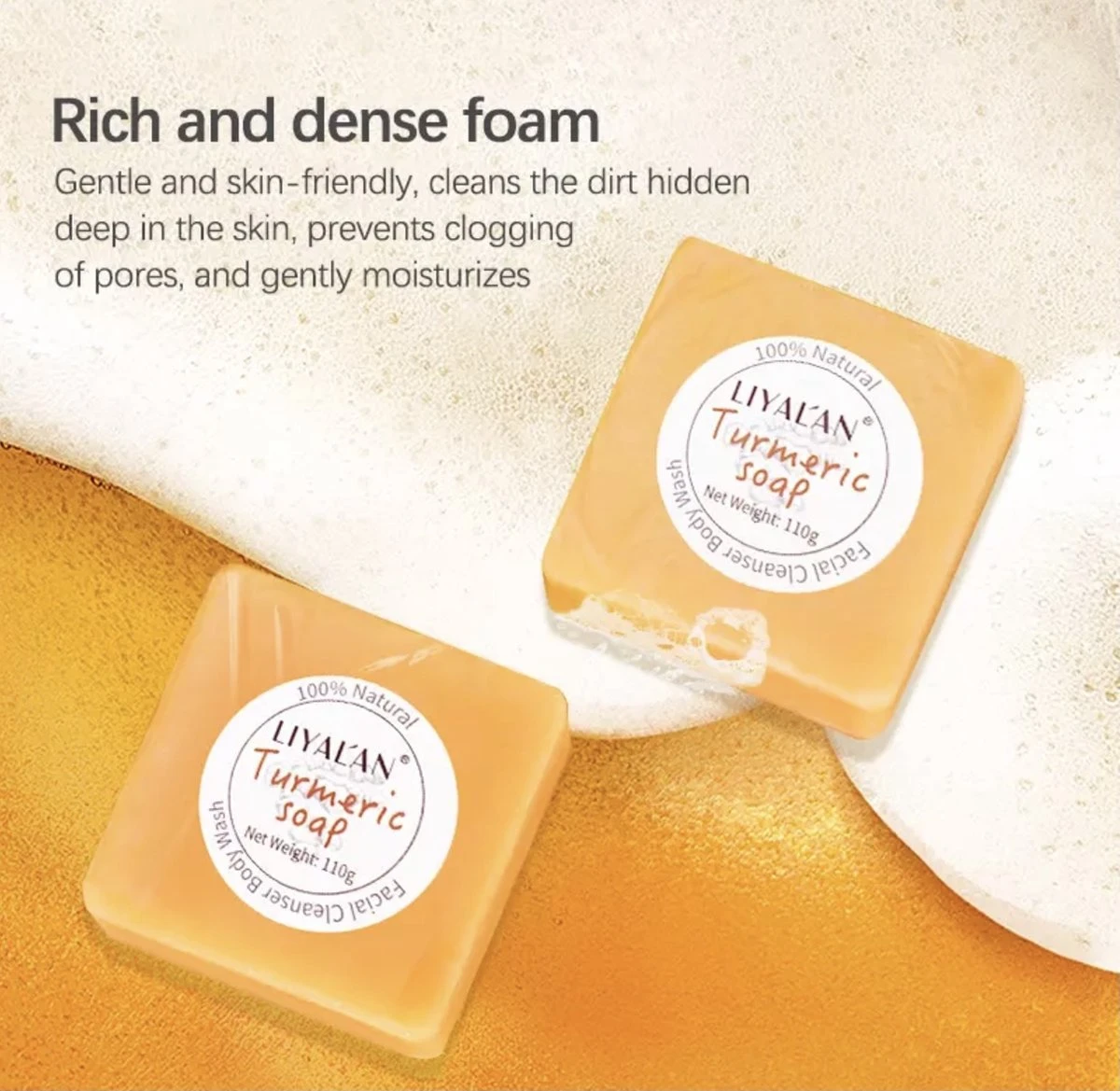 LIYALAN | Turmeric Soap | Kurkuma Zeep | 100% Natuurlijk | Gezichtsreiniging | Lichaamsreiniging | Body Wash | Handzeep | Douchezeep 4 LIYALAN | Turmeric Soap | Kurkuma Zeep | 100% Natuurlijk | Gezichtsreiniging | Lichaamsreiniging | Body Wash | Handzeep | Douchezeep - Afbeelding 4