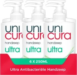 Unicura Ultra Antibacteriële Vloeibare Handzeep - 6 X 250 Ml - Voordeelverpakking