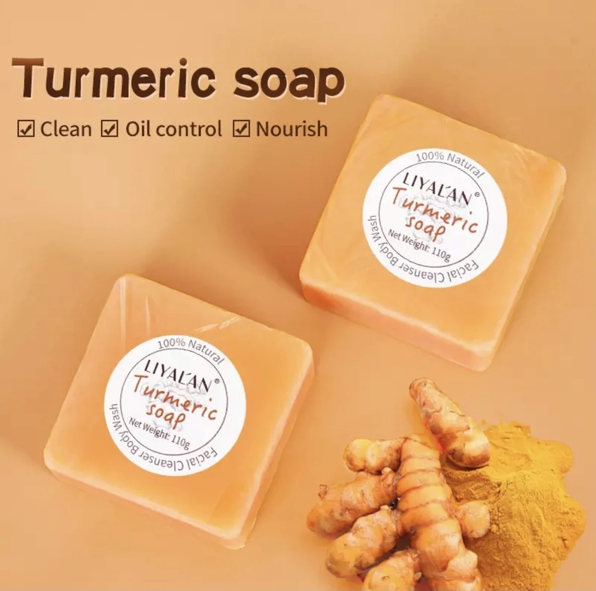LIYALAN | Turmeric Soap | Kurkuma Zeep | 100% Natuurlijk | Gezichtsreiniging | Lichaamsreiniging | Body Wash | Handzeep | Douchezeep 2 LIYALAN | Turmeric Soap | Kurkuma Zeep | 100% Natuurlijk | Gezichtsreiniging | Lichaamsreiniging | Body Wash | Handzeep | Douchezeep - Afbeelding 2