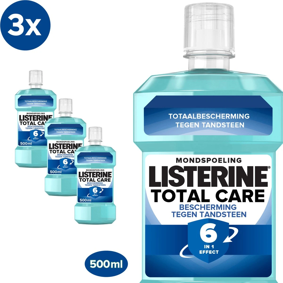LISTERINE Total Care Bescherming Tegen Tandsteen: Mondspoeling Voor Complete Bescherming Tegen De Opbouw Van Tandsteen Met 6-in-1 Effect - Met Essentiële Oliën, Fluoride En Zinkformule, 3 X 500 Ml 1 LISTERINE Total Care Bescherming Tegen Tandsteen: Mondspoeling Voor Complete Bescherming Tegen De Opbouw Van Tandsteen Met 6-in-1 Effect - Met Essentiële Oliën, Fluoride En Zinkformule, 3 X 500 Ml