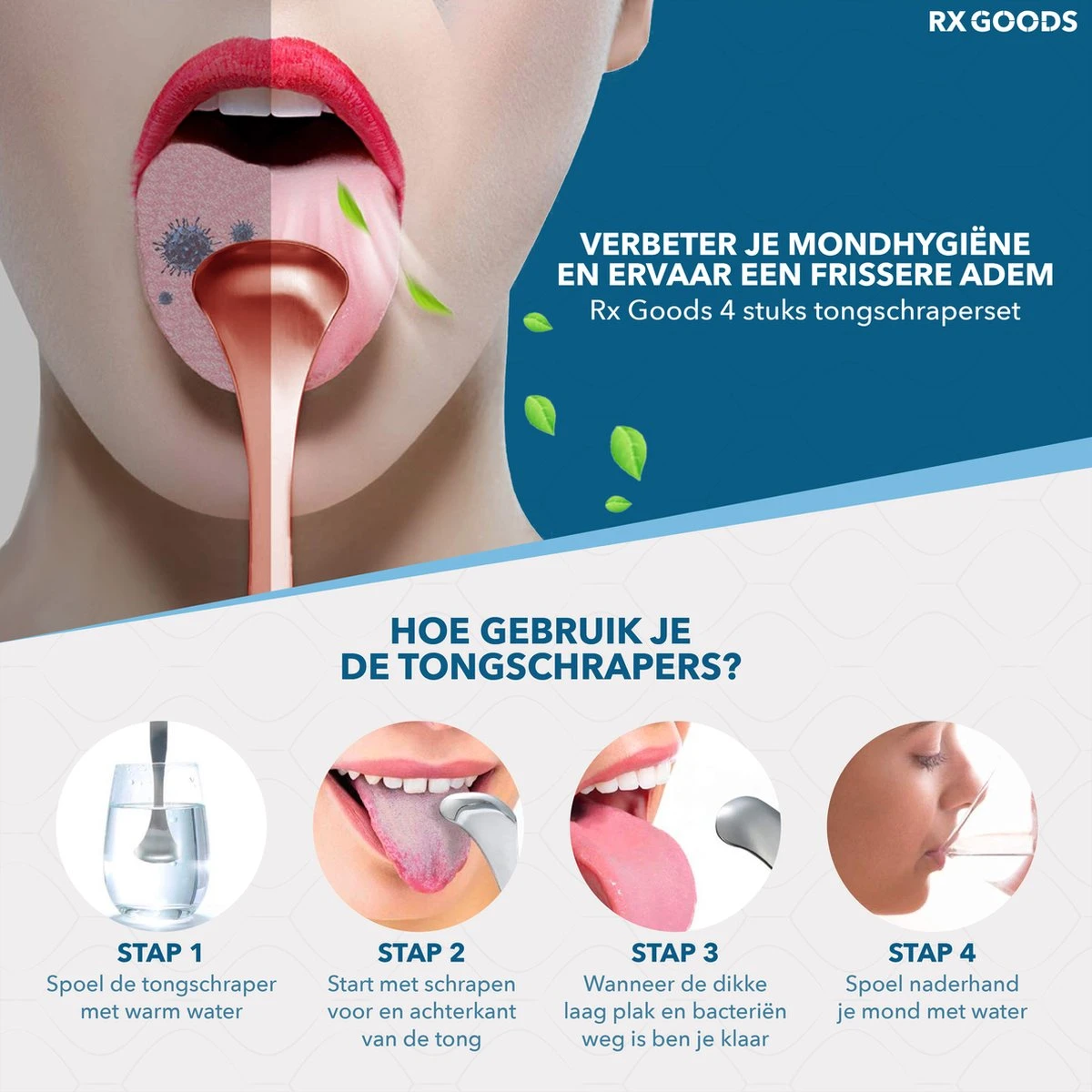 RX Goods Rosé Gouden Tongschraper Voor Mondverzorging – 4 Stuks – Duurzaam & Herbruikbaar 3 RX Goods Rosé Gouden Tongschraper Voor Mondverzorging – 4 Stuks – Duurzaam & Herbruikbaar - Afbeelding 3