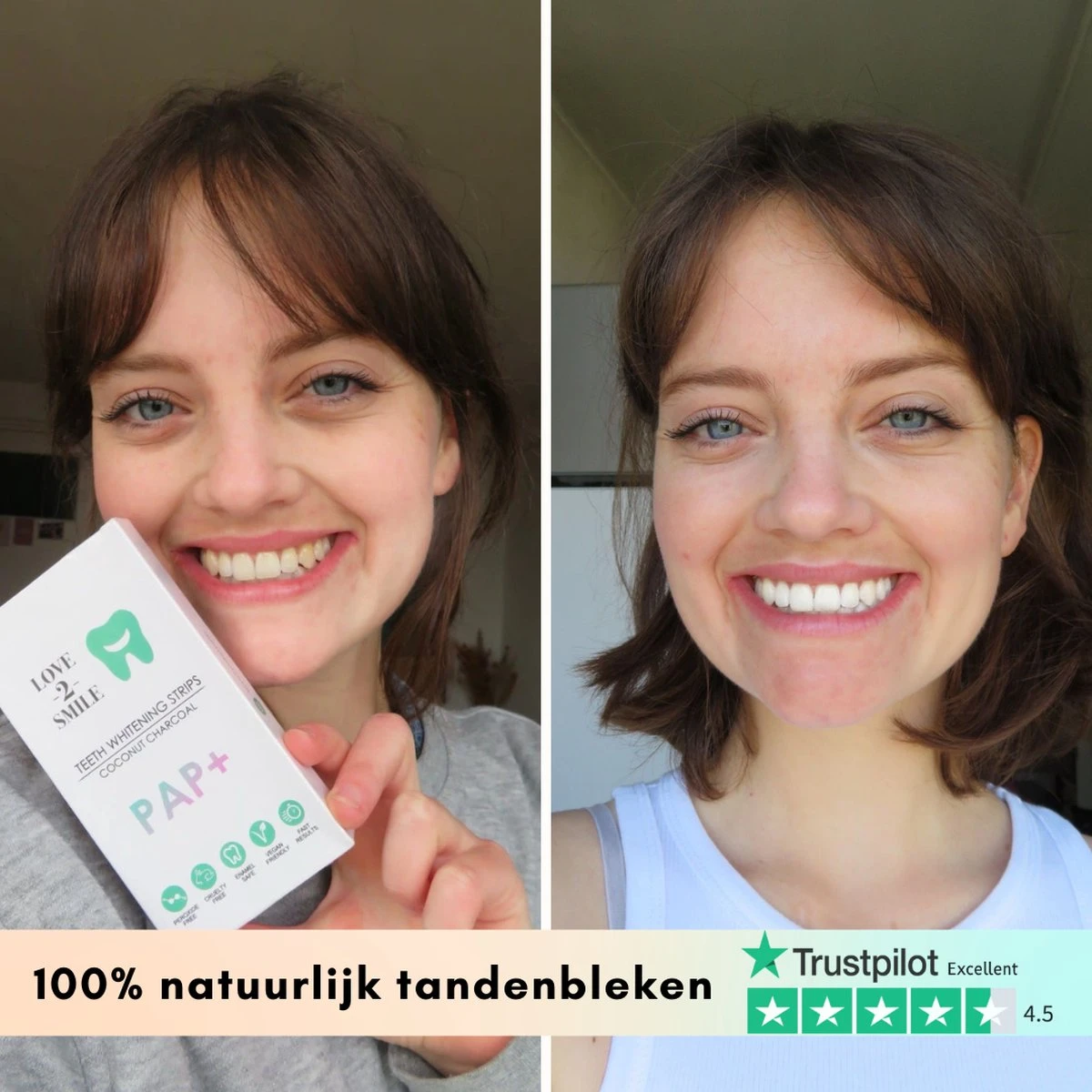 Love2smile PAP+ Premium Strips - Whitening Strips - De Natuurlijke Tandenbleker Van Nederland & België - Goedgekeurde Tandenbleek Strips - Teeth Whitening Strips - Wittere Tanden - Zonder Peroxide 3 Love2smile PAP+ Premium Strips - Whitening Strips - De Natuurlijke Tandenbleker Van Nederland & België - Goedgekeurde Tandenbleek Strips - Teeth Whitening Strips - Wittere Tanden - Zonder Peroxide - Afbeelding 3