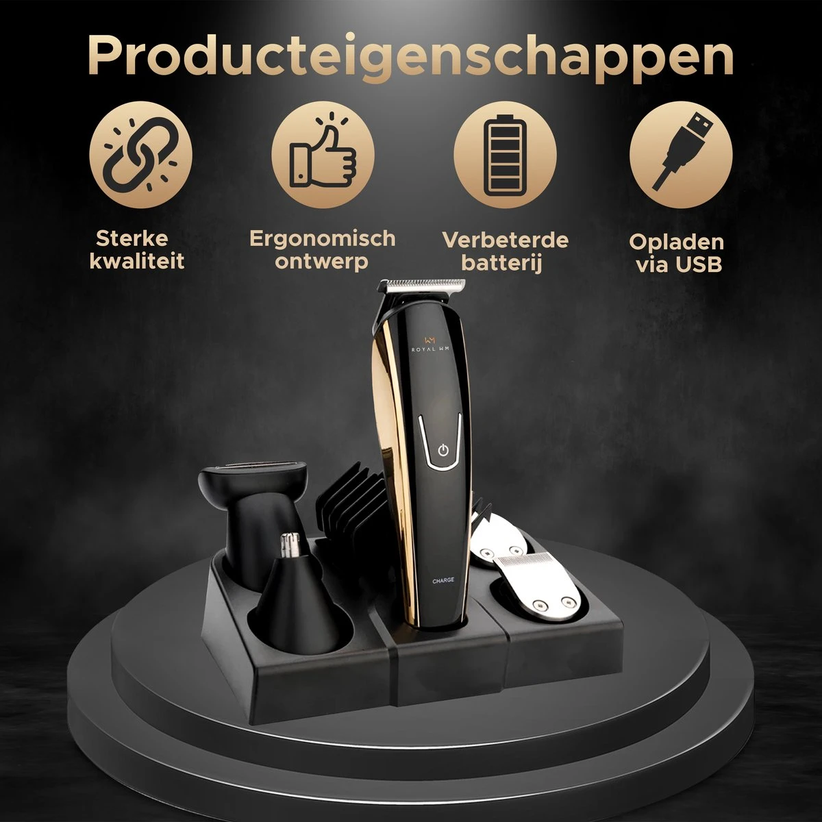 Royal WM - Series 9000 PRO - Baardtrimmer - Zwart - Scheerapparaat - Draadloos 5 Royal WM - Series 9000 PRO - Baardtrimmer - Zwart - Scheerapparaat - Draadloos - Afbeelding 5