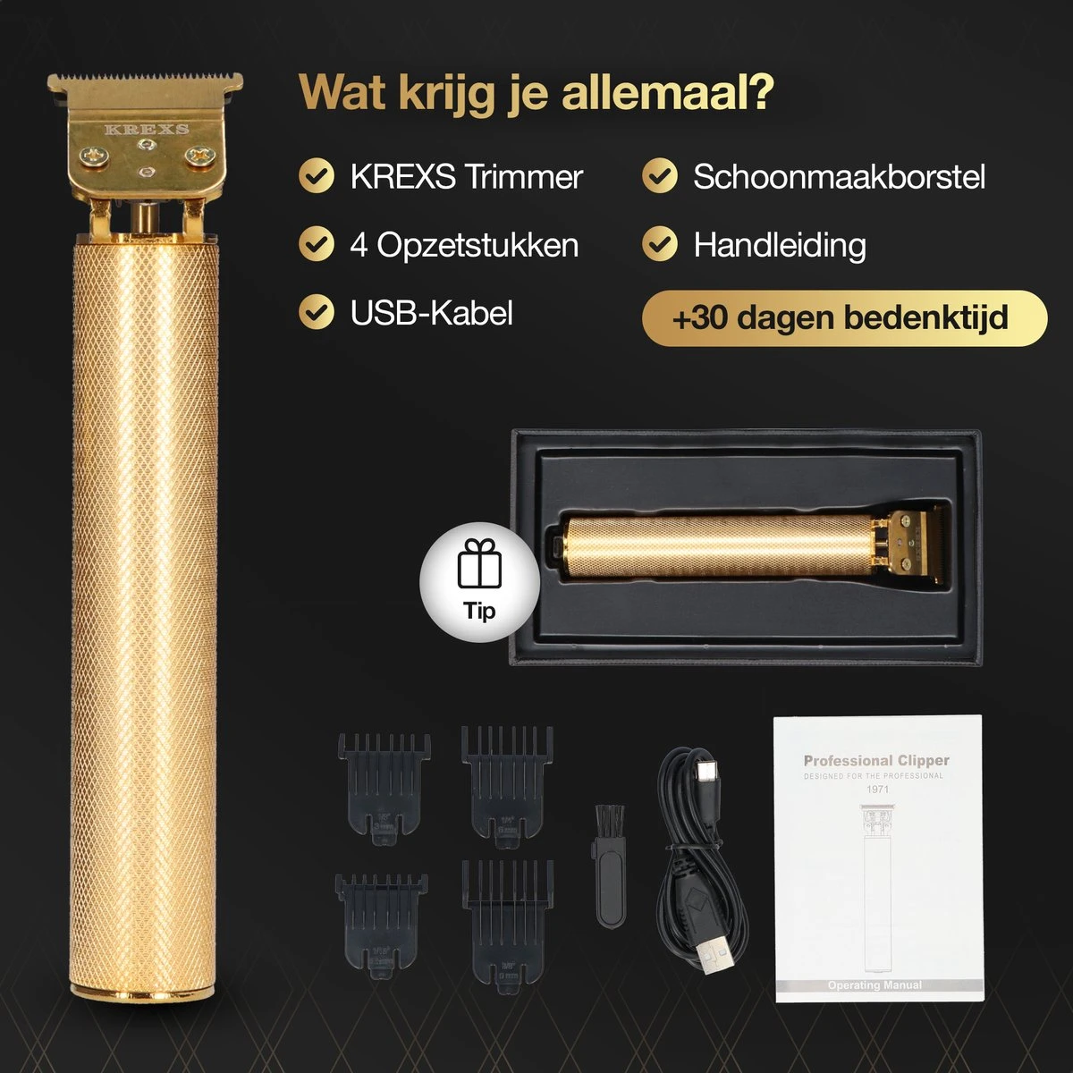 Krexs Gouden Baardtrimmer - Tondeuse - Trimmer - Scheerapparaat - Mannen – Baard 3 Krexs Gouden Baardtrimmer - Tondeuse - Trimmer - Scheerapparaat - Mannen – Baard - Afbeelding 3
