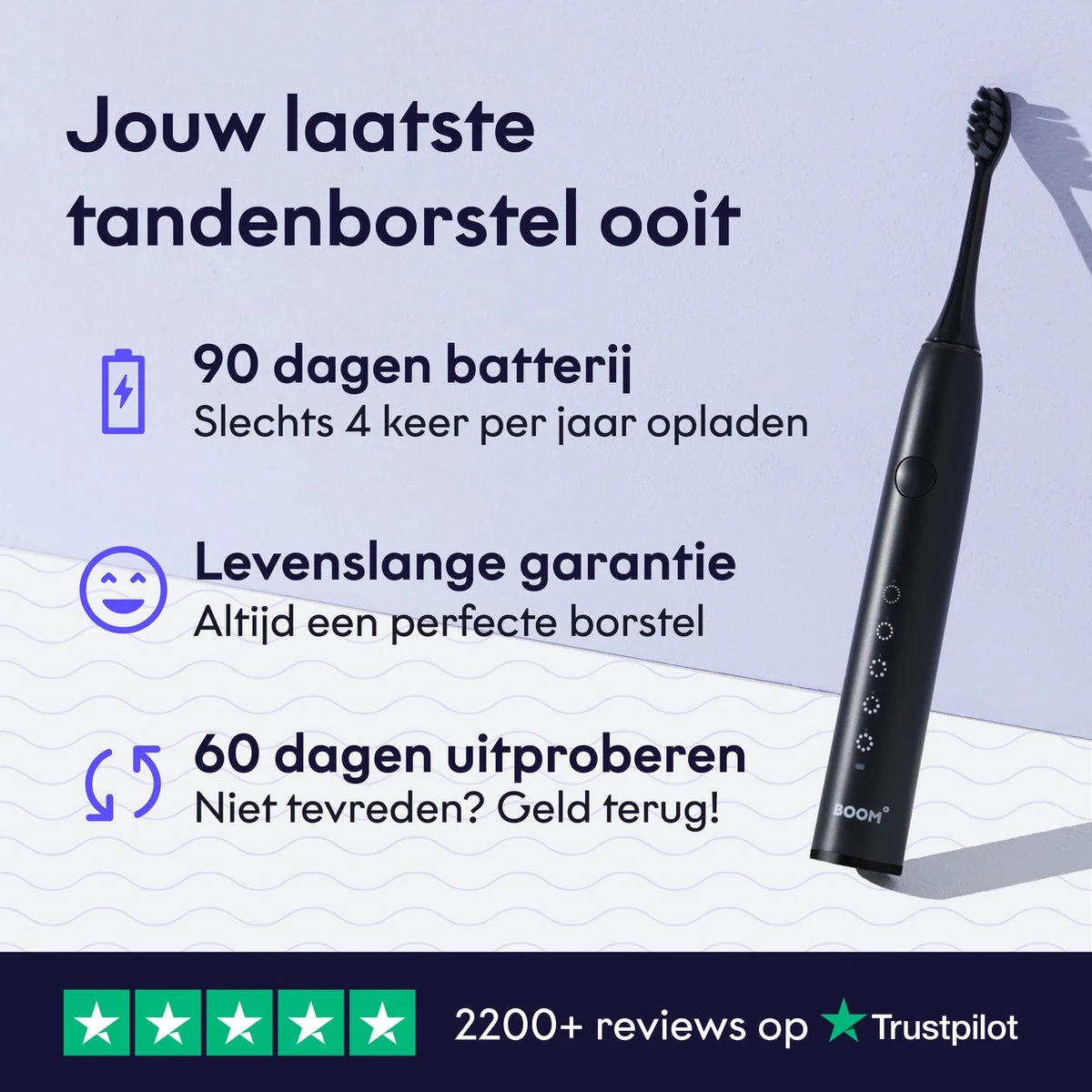 BOOMBRUSH Elektrische Tandenborstel - Zwart - 90 Dagen Batterij - Duurzaam 2 BOOMBRUSH Elektrische Tandenborstel - Zwart - 90 Dagen Batterij - Duurzaam - Afbeelding 2