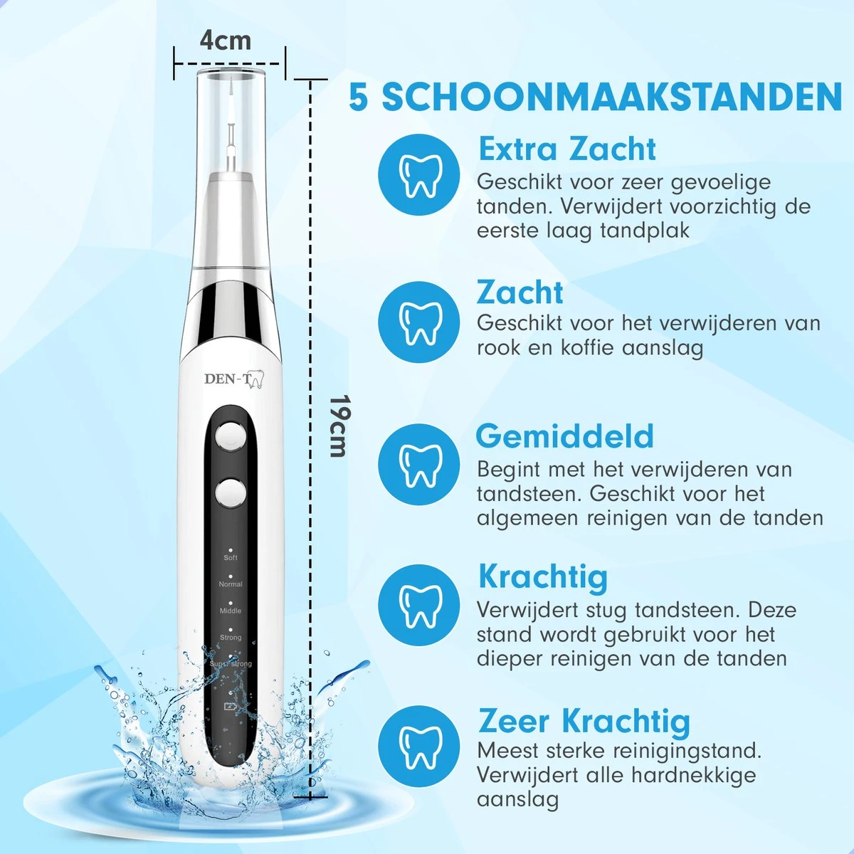 DEN-T® PRO U500 - Elektrische Sonische Tandsteen Verwijderaar - Wit 9 DEN-T® PRO U500 - Elektrische Sonische Tandsteen Verwijderaar - Wit - Afbeelding 9
