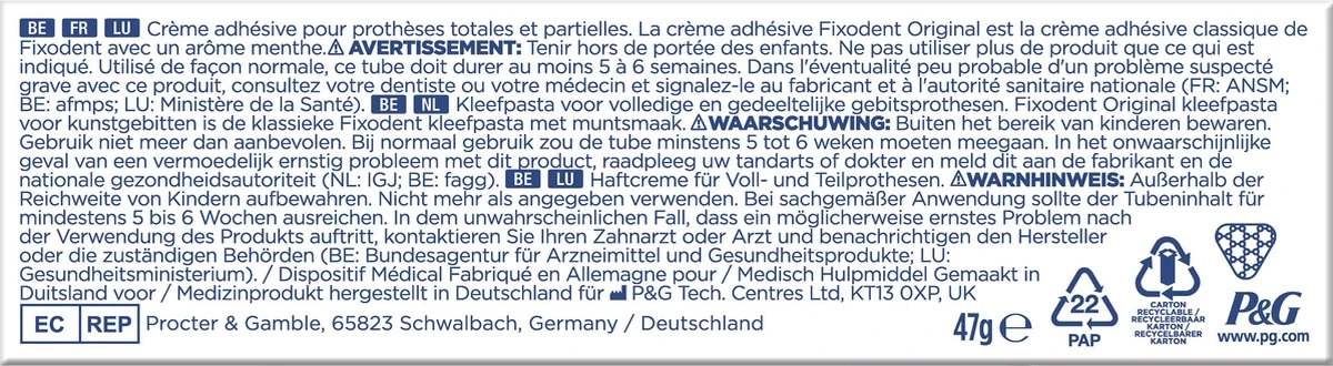 Fixodent Original - Kleefpasta - Voordeelverpakking 6 X 47 G 9 Fixodent Original - Kleefpasta - Voordeelverpakking 6 X 47 G - Afbeelding 9