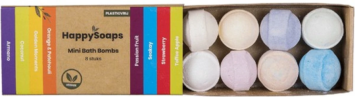 HappySoaps Mini Bath Bombs - Tropical Fruits - 8 Bruisballen In Verschillende Tropische Geuren - 100% Plasticvrij, Vegan & Natuurlijk 9 HappySoaps Mini Bath Bombs - Tropical Fruits - 8 Bruisballen In Verschillende Tropische Geuren - 100% Plasticvrij, Vegan & Natuurlijk - Afbeelding 9