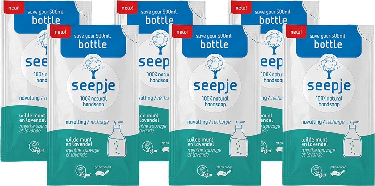 Seepje Handzeep Navulling - Wilde Munt En Lavendel - Natuurlijke Ingredienten - 6 X 54 Gram 1 Seepje Handzeep Navulling - Wilde Munt En Lavendel - Natuurlijke Ingredienten - 6 X 54 Gram