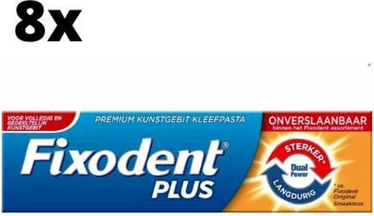 Fixodent Plus Dual Power Premium Kleefpasta - 8 X 40 Gram - Voordeelpakket 1 Fixodent Plus Dual Power Premium Kleefpasta - 8 X 40 Gram - Voordeelpakket