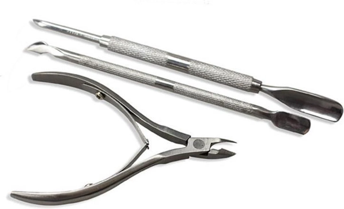 3In1 Metalen Nagel Riem Knipper - Cuticle Pusher Duwer Verwijderaar Trimmer Mesje - Nagel Bokkenpoot - Verzorging Set 2 3In1 Metalen Nagel Riem Knipper - Cuticle Pusher Duwer Verwijderaar Trimmer Mesje - Nagel Bokkenpoot - Verzorging Set - Afbeelding 2
