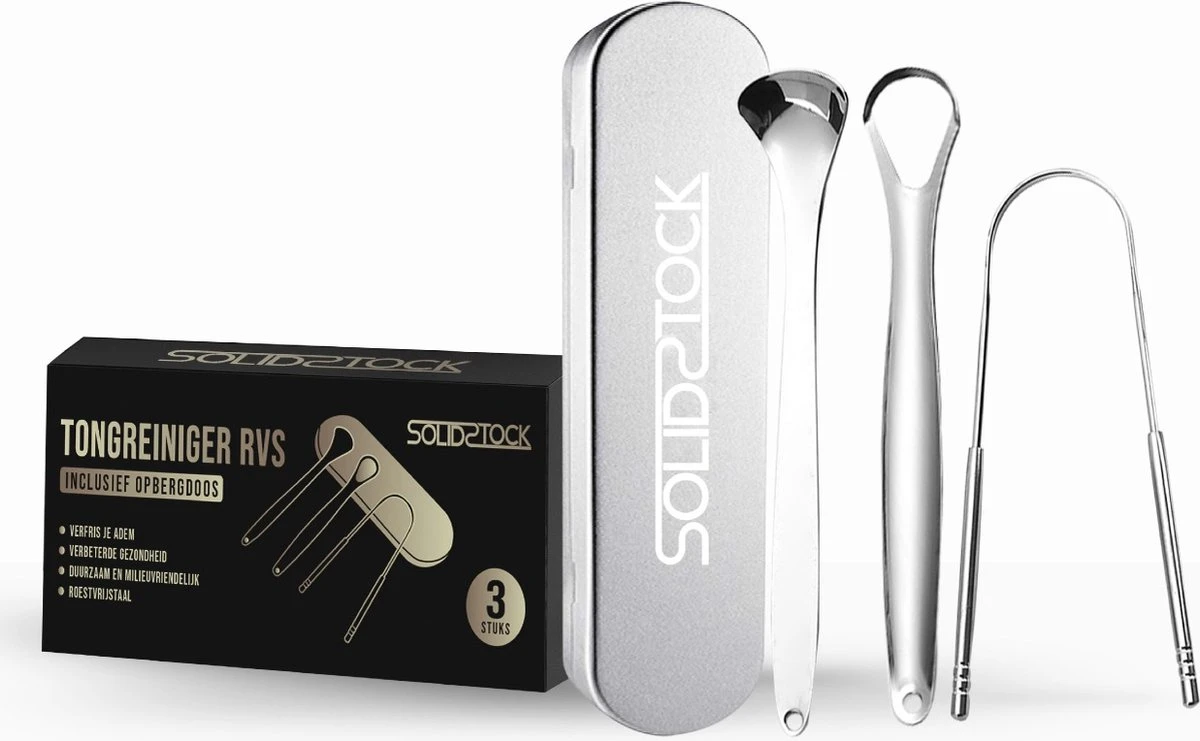 SolidStock Professionele Tongschraper Voor Mondverzorging - 4 Delige Tongreiniger - Ayurveda - RVS 1 SolidStock Professionele Tongschraper Voor Mondverzorging - 4 Delige Tongreiniger - Ayurveda - RVS