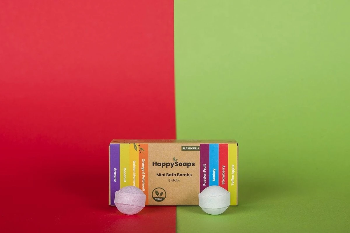 HappySoaps Mini Bath Bombs - Tropical Fruits - 8 Bruisballen In Verschillende Tropische Geuren - 100% Plasticvrij, Vegan & Natuurlijk 6 HappySoaps Mini Bath Bombs - Tropical Fruits - 8 Bruisballen In Verschillende Tropische Geuren - 100% Plasticvrij, Vegan & Natuurlijk - Afbeelding 6