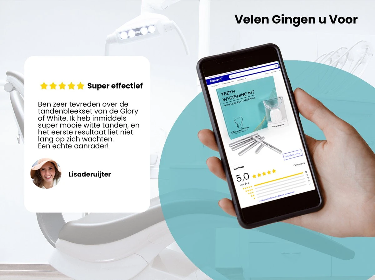 Tandenbleker Premium - Glory Of White - Professionele Tandenbleekset - Wittere Tanden - Tanden Bleken - Teeth Whitening - Zonder Peroxide 7 Tandenbleker Premium - Glory Of White - Professionele Tandenbleekset - Wittere Tanden - Tanden Bleken - Teeth Whitening - Zonder Peroxide - Afbeelding 7