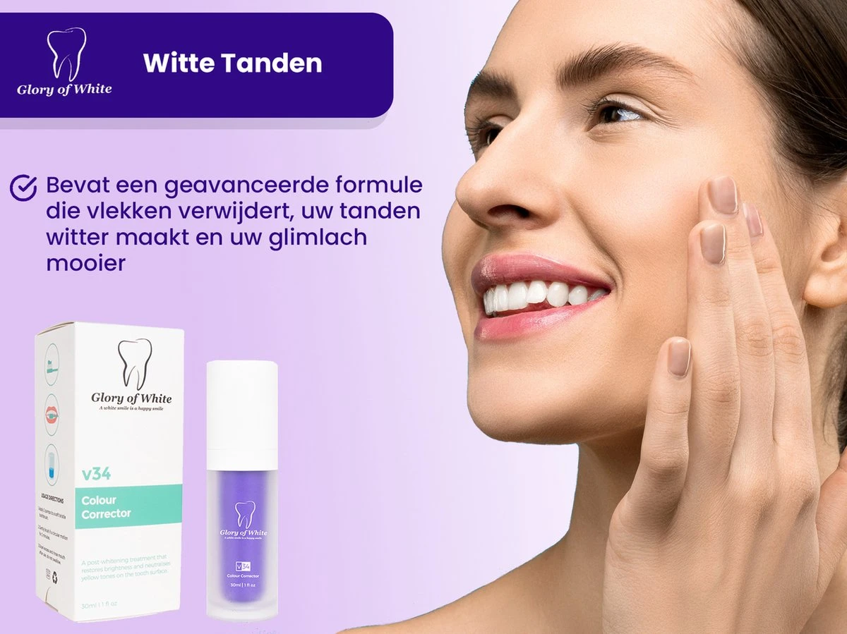 Glory Of White V34 Serum - Kleurcorrector - Witte Tanden - Tandpasta - Tanden Reinigen - Teeth Whitening - 30ML 6 Glory Of White V34 Serum - Kleurcorrector - Witte Tanden - Tandpasta - Tanden Reinigen - Teeth Whitening - 30ML - Afbeelding 6