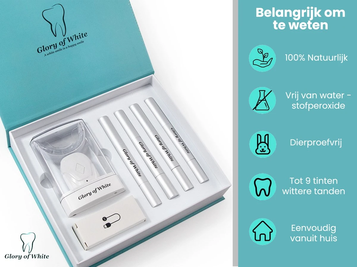 Tandenbleker Premium - Glory Of White - Professionele Tandenbleekset - Wittere Tanden - Tanden Bleken - Teeth Whitening - Zonder Peroxide 2 Tandenbleker Premium - Glory Of White - Professionele Tandenbleekset - Wittere Tanden - Tanden Bleken - Teeth Whitening - Zonder Peroxide - Afbeelding 2