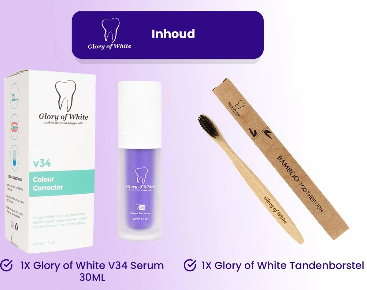 Glory Of White V34 Serum - Kleurcorrector - Witte Tanden - Tandpasta - Tanden Reinigen - Teeth Whitening - 30ML 7 Glory Of White V34 Serum - Kleurcorrector - Witte Tanden - Tandpasta - Tanden Reinigen - Teeth Whitening - 30ML - Afbeelding 7