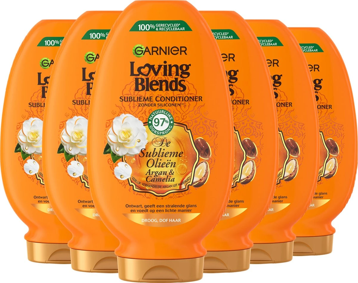 Garnier Loving Blends Conditioner - Argan & Cameliaolie - Droog En Dof Haar - 6 X 250 Ml - Voordeelverpakking 1 Garnier Loving Blends Conditioner - Argan & Cameliaolie - Droog En Dof Haar - 6 X 250 Ml - Voordeelverpakking