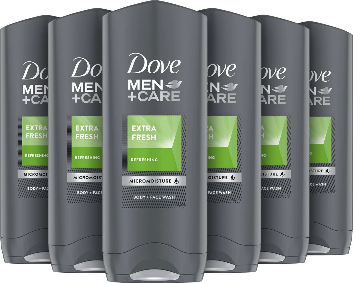 Dove Men Extra Fresh Douchegel - 6 X 250 Ml - Voordeelverpakking 1 Dove Men Extra Fresh Douchegel - 6 X 250 Ml - Voordeelverpakking