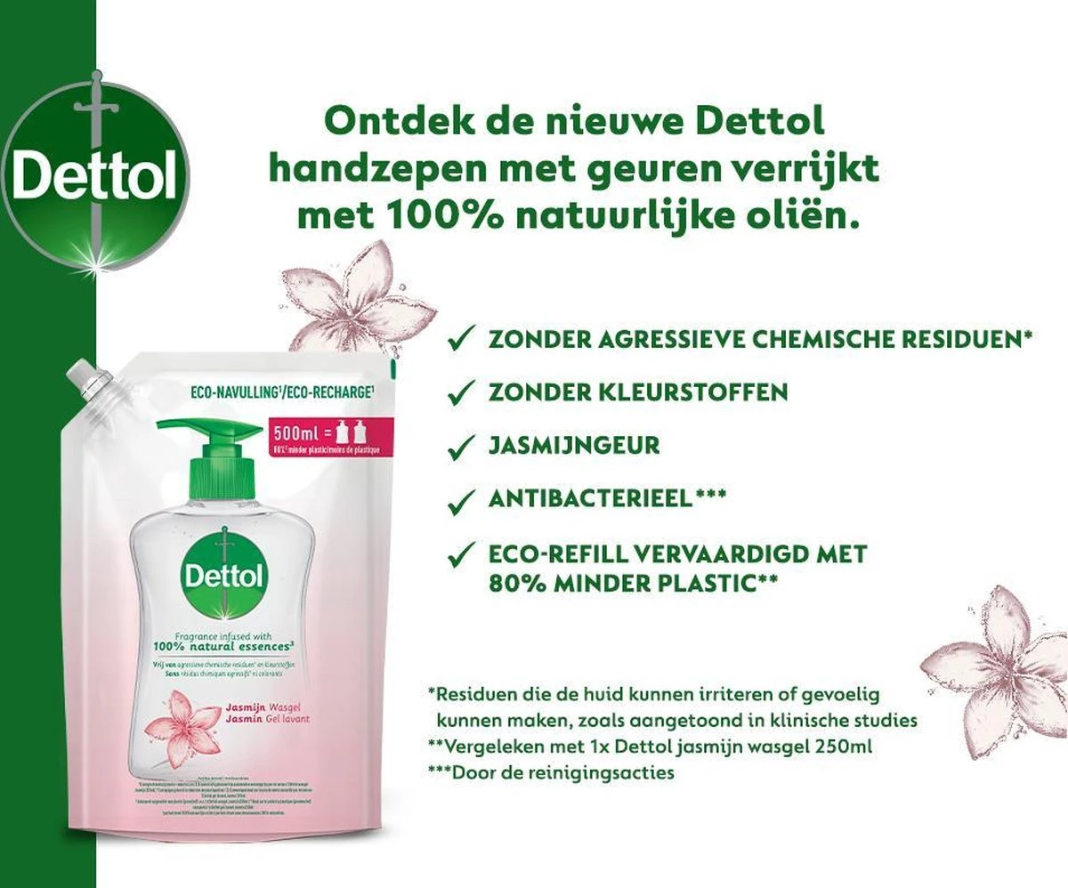 Dettol - Handzeep Navulling - Antibacterieel - Jasmijn - 100% Natuurlijke Oliën - 2 X 500ml 7 Dettol - Handzeep Navulling - Antibacterieel - Jasmijn - 100% Natuurlijke Oliën - 2 X 500ml - Afbeelding 7