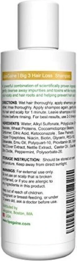 Lipogaine Big 3 Haargroei Shampoo-tegen Haaruitval- Anti Roos- Met 1% Ketoconazol En Biotine- 230 Ml -Verzorgingsproducten 354x1200 3
