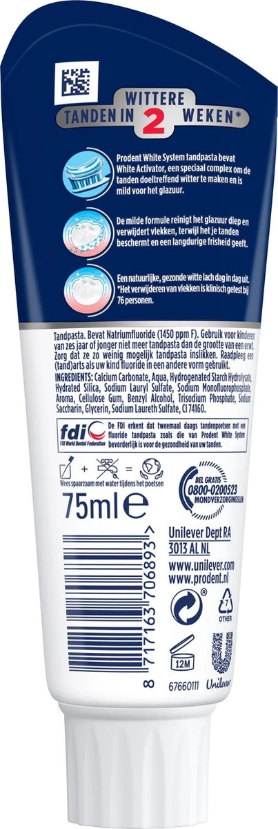 Prodent Whitening System Tandpasta - 12 X 75 Ml - Voordeelverpakking 6 Prodent Whitening System Tandpasta - 12 X 75 Ml - Voordeelverpakking - Afbeelding 6