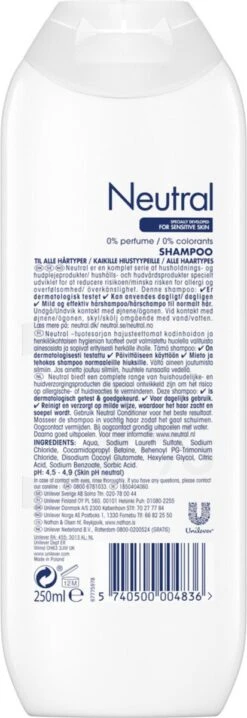 Neutral 0% Parfumvrij Shampoo - 6 X 250 Ml - Voordeelverpakking -Verzorgingsproducten 413x1200 4