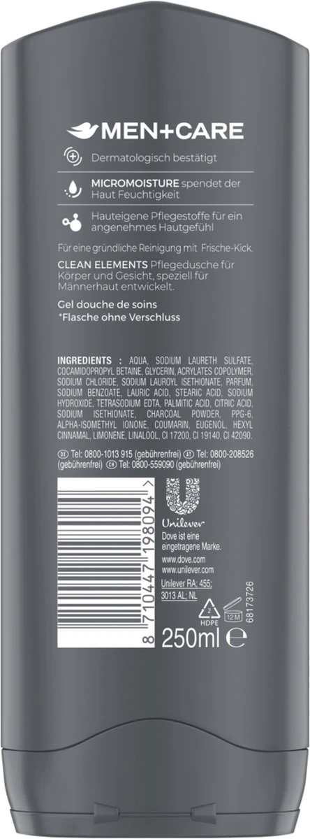 Dove Men+Care Douchegel Man Charcoal & Clay - 6 X 250 Ml - Voordeelverpakking 3 Dove Men+Care Douchegel Man Charcoal & Clay - 6 X 250 Ml - Voordeelverpakking - Afbeelding 3