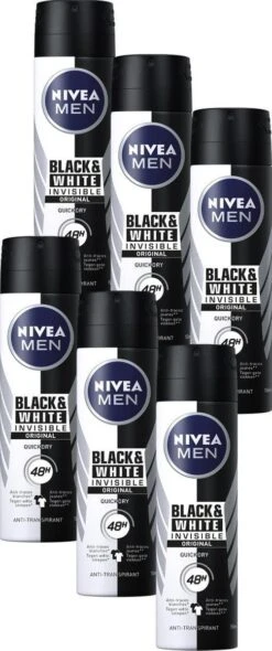 NIVEA MEN Invisible For Black & White Power - 6 X 150 Ml - Voordeelverpakking - Deodorant Spray