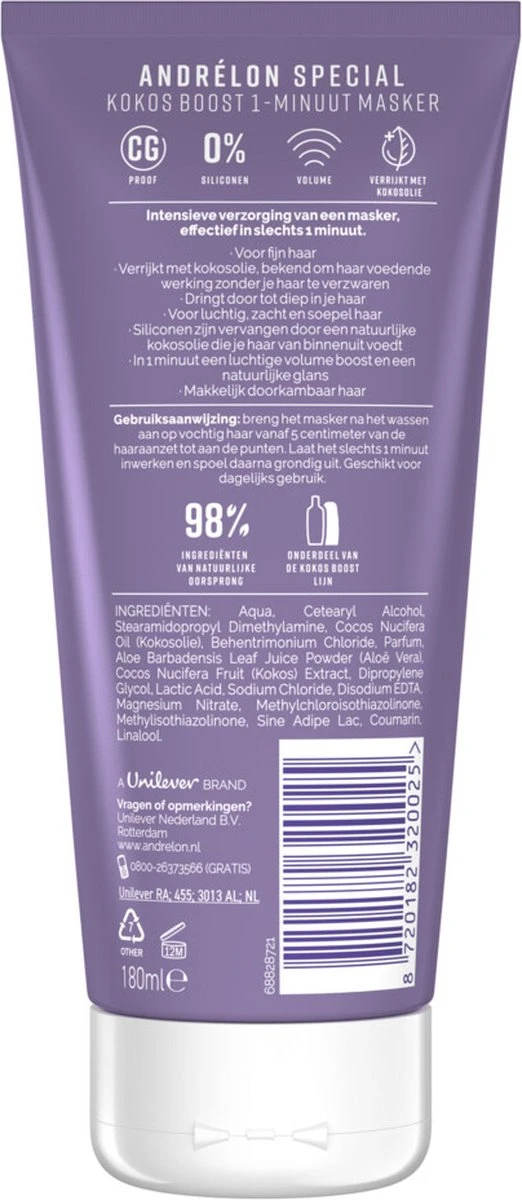 Andrélon Kokos Boost Haarmasker - 1 Minuut WOW Masker - 6 X 180 Ml – Voordeelverpakking 14 Andrélon Kokos Boost Haarmasker - 1 Minuut WOW Masker - 6 X 180 Ml – Voordeelverpakking - Afbeelding 14