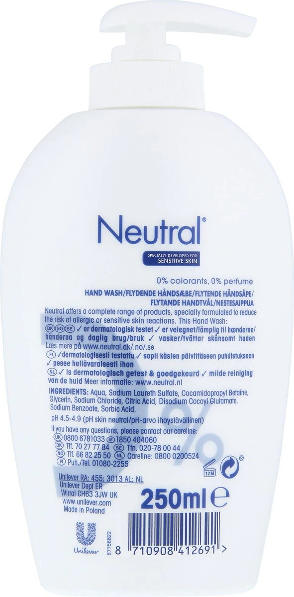Neutral Vloeibare Handzeep Parfumvrij - 6 X 250 Ml - Voordeelverpakking 6 Neutral Vloeibare Handzeep Parfumvrij - 6 X 250 Ml - Voordeelverpakking - Afbeelding 6